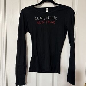 Medium "Bling In The New Year" Crystal Black Long Sleeve Holiday Shirt
